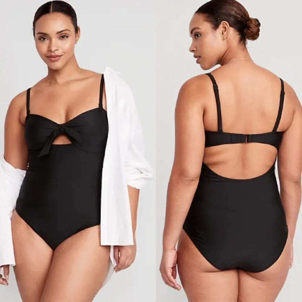 NWT Old Navy Tie-Front Keyhole Bandeau-Style One-Piece Swimsuit Black 4X